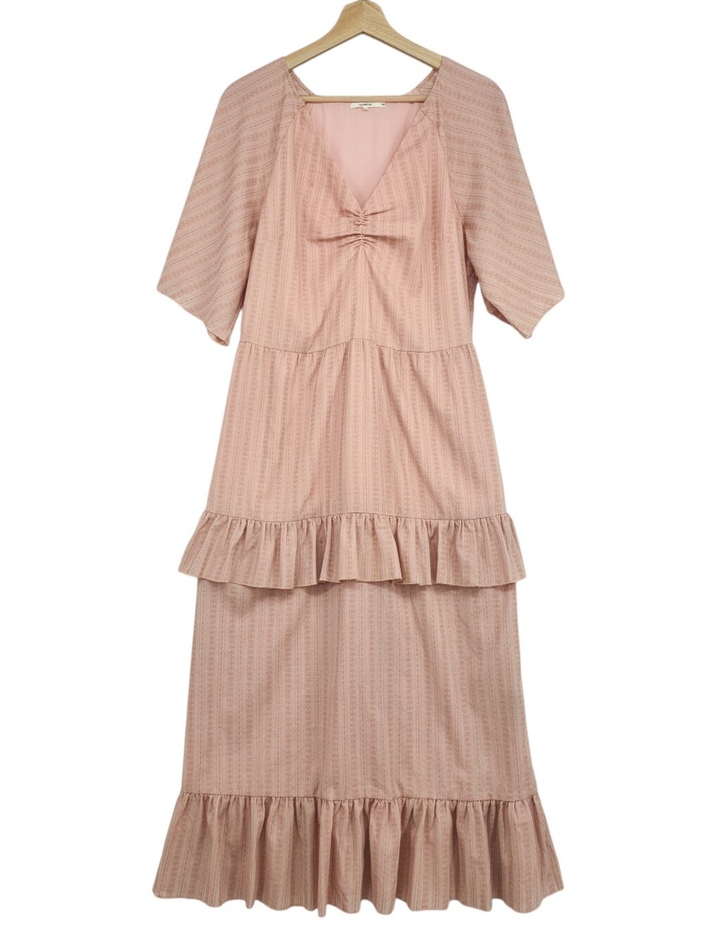 Revolve Tularosa Linen Cotton Everly Blush Pink Embroidered Tiered Midi Dress L